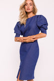 Elegant Pencil Dress with Geometric Stitching and Slit