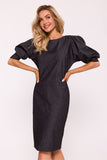 Elegant Pencil Dress with Geometric Stitching & Slit