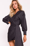 Asymmetrical Wrap Mini Dress with Long Sleeves