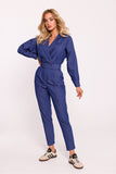 Elegant Cotton Women's Jumpsuit with Wrap Top and Pockets