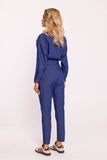 Elegant Cotton Women's Jumpsuit with Wrap Top and Pockets