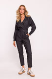 Elegant Cotton Wrap Jumpsuit with Tapered Legs and Pockets