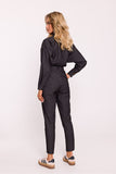 Elegant Cotton Wrap Jumpsuit with Tapered Legs and Pockets