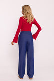 Elegant Wide-Leg Cotton Pants with Darts and Pockets