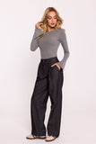 Elegant Wide-Leg Cotton Pants with Darts and Pockets