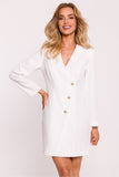 Elegant Collar Jacket Dress with Gold Buttons and Zipper