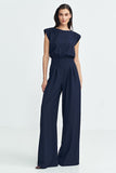 Elegant Boat Neck Jumpsuit with Palazzo Pants
