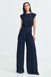 Elegant Boat Neck Jumpsuit with Palazzo Pants