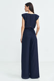 Elegant Boat Neck Jumpsuit with Palazzo Pants