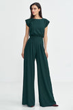 Elegant Boat Neck Jumpsuit with Padded Shoulders