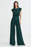 Elegant Boat Neck Jumpsuit with Padded Shoulders