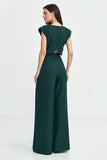 Elegant Boat Neck Jumpsuit with Padded Shoulders