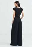 Elegant Boat Neck Jumpsuit with Palazzo Trousers