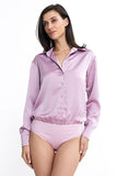 Elegant Satin-Effect Body with Classic Collar and Long Sleeves