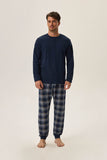 Cozy Navy Blue Cotton Knit Pajamas for All Seasons