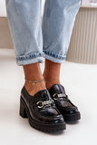 Lacquered Leather Women's Shoes with Stylish Column Heel