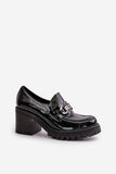 Lacquered Leather Women's Shoes with Stylish Column Heel