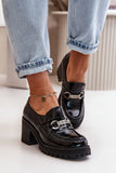Lacquered Leather Women's Shoes with Stylish Column Heel