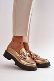 Elegant Natural Leather Moccasins with Chunky Heel