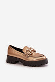 Elegant Natural Leather Moccasins with Chunky Heel