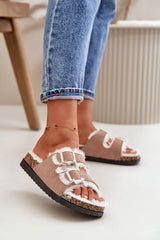 Cozy Women's Fur-Lined Slippers with Adjustable Straps - beige / 37