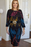 Feminine Jacquard Knit Dress with Kimono Top and Belt