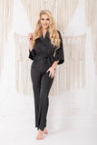 Elegant Satin-Like Two-Piece Pajama Set with Kimono Blouse