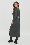 Elegant mid-calf dress with unique details and flattering fit.