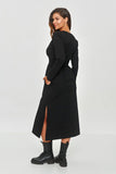 Elegant midi sweatshirt dress with flared skirt and pockets.