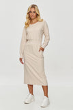 Casual midi sweatshirt dress with a relaxed fit and pockets.