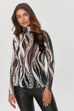Chic printed blouse with a fitted cut and elegant turtleneck.