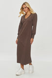 Elegant midi dress with soft, stretchy comfort and style.