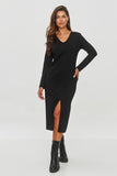Elegant sweatshirt dress with V-neck and subtle front slit.