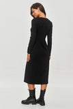 Elegant sweatshirt dress with V-neck and subtle front slit.