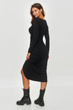 Elegant midi dress with pleats and a front slit.