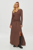 Elegant draped dress with a flattering V-neck and slit.