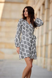 Elegant Wrap Dress with Puff Sleeves and Feminine Print