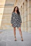 Feminine Wrap Dress with Puff Sleeves and Waist Tie