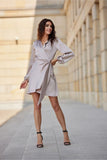 Elegant Satin Wrap Dress with Puffy Sleeves and Mini Length