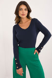 Elegant V-Neck Women's Casual Sweater with Buttoned Sleeves