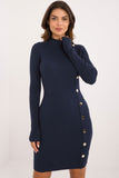 Chic Knitted Turtleneck Pencil Dress with Elegant Buttons