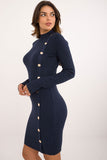 Chic Knitted Turtleneck Pencil Dress with Elegant Buttons
