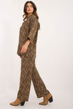 Chic Animal Print Shirt and Wide Leg Pants Set