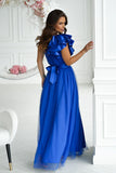 Elegant Women's Long Dress with High Slit & Satin Ruffle