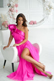 Elegant Women's Long Dress with High Slit and Ruffle Detail