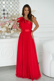 Elegant High-Slit Mesh Dress with Satin Ruffle Detail