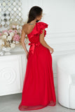 Elegant High-Slit Mesh Dress with Satin Ruffle Detail