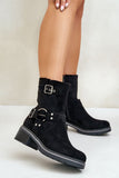 Eco-Suede Women's Low Heel Boots with Zipper & Straps