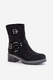 Eco-Suede Women's Low Heel Boots with Zipper & Straps