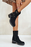 Eco-Suede Women's Low Heel Boots with Zipper & Straps